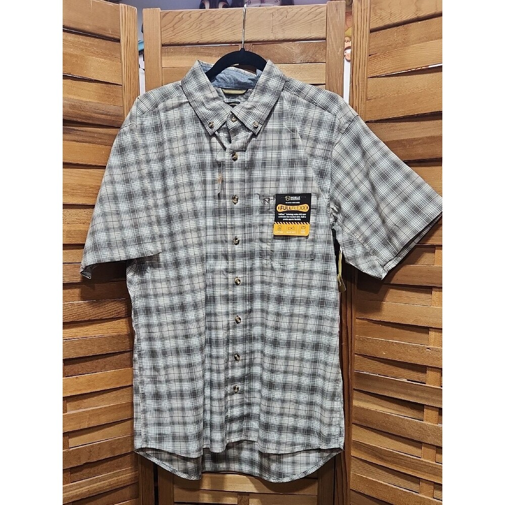 Noble Outfitters Short-Sleeve Button-Down Plaid Shirt Gray Men L Cotton